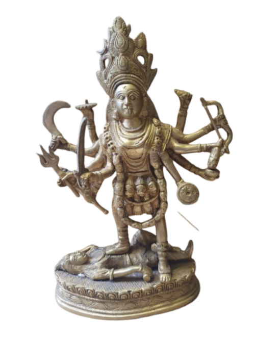 SHIVA FIGUR - MESSING - KALI 10-armig - antik - 30x17x10cm