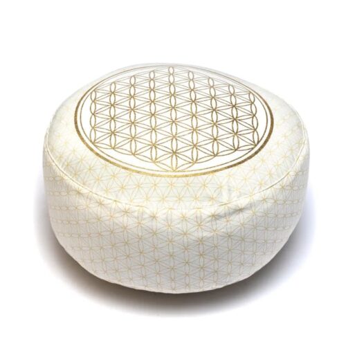 Meditationskissen - Blume des Lebens - weiß - neues Design - H 17 cm