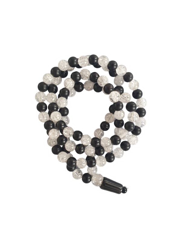 Mala-Kette aus Bergkristall und schwarzem Onyx - 35 cm