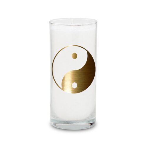 Kerze im Glas - WEISS, Yin Yang, Ø ca. 6 cm, H ca. 14 cm