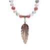 Mala Kette Rhodonit/ grauer Quarz + Feder