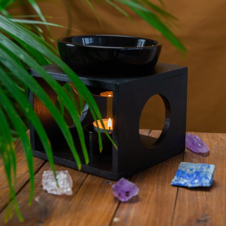 Luxus Aromabrenner Bambus Runde Öffnung – Schwarz – Bild 4