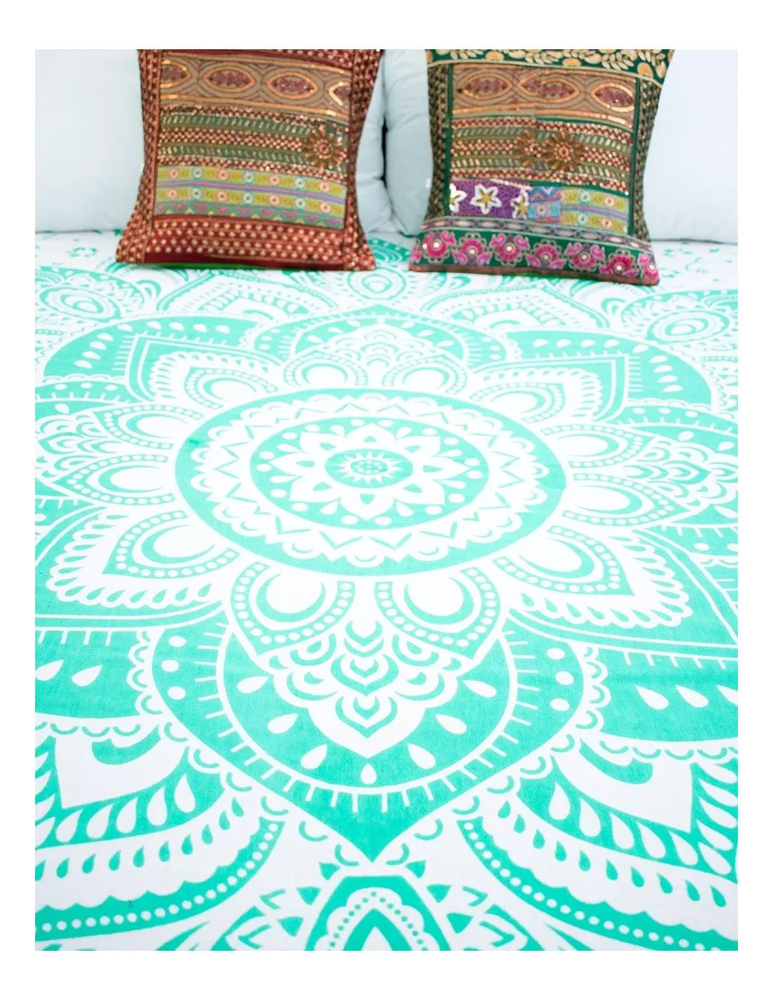 Tagesdecke grün weiß gemustert Mandala - 100 % Baumwolle - 210 x 240 cm – Bild 3